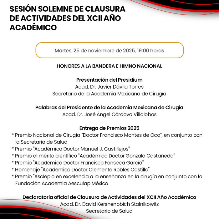 Sesión Solemnte de Clausura de Actividades del XCII Año Académico